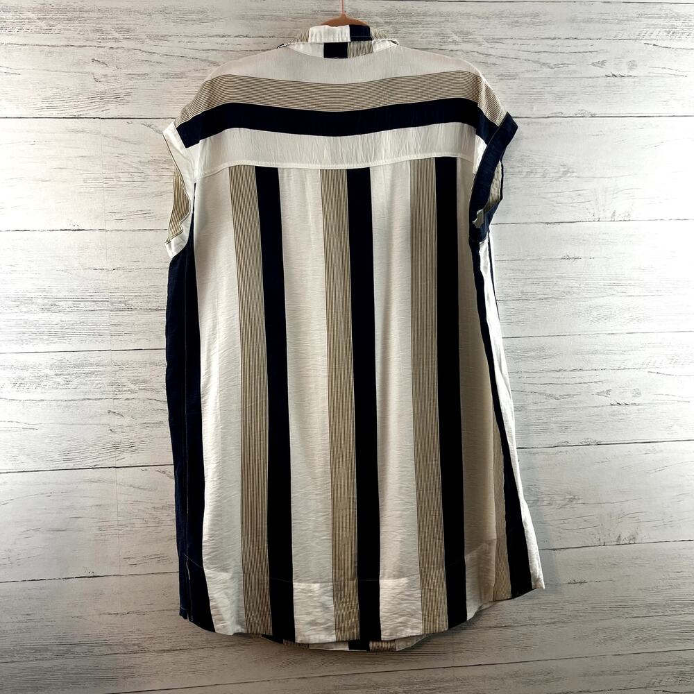 Kori Striped Short Sleeve Pocket Front Shirt Dress Size L - Picture 2 of 7